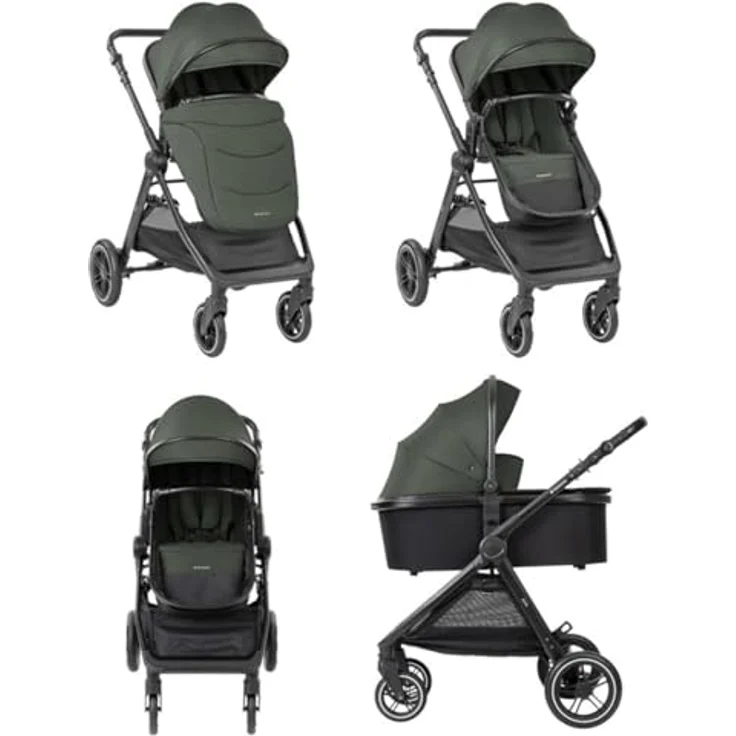 Kikka Boo Kombikinderwagen Ava 3 in 1, mit Babywanne, Babyschale, Gummirädern und Wickeltasche, grün – Bild 4