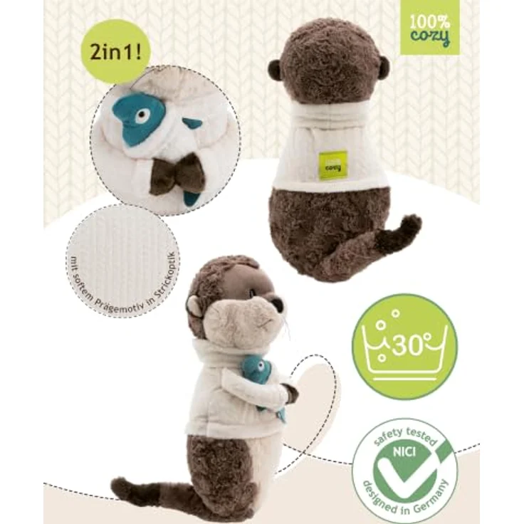 NICI Kuschelkissen Otter Ophelio, 40 × 20 cm Plüschotter in Braun mit kleinem Fisch – Bild 3