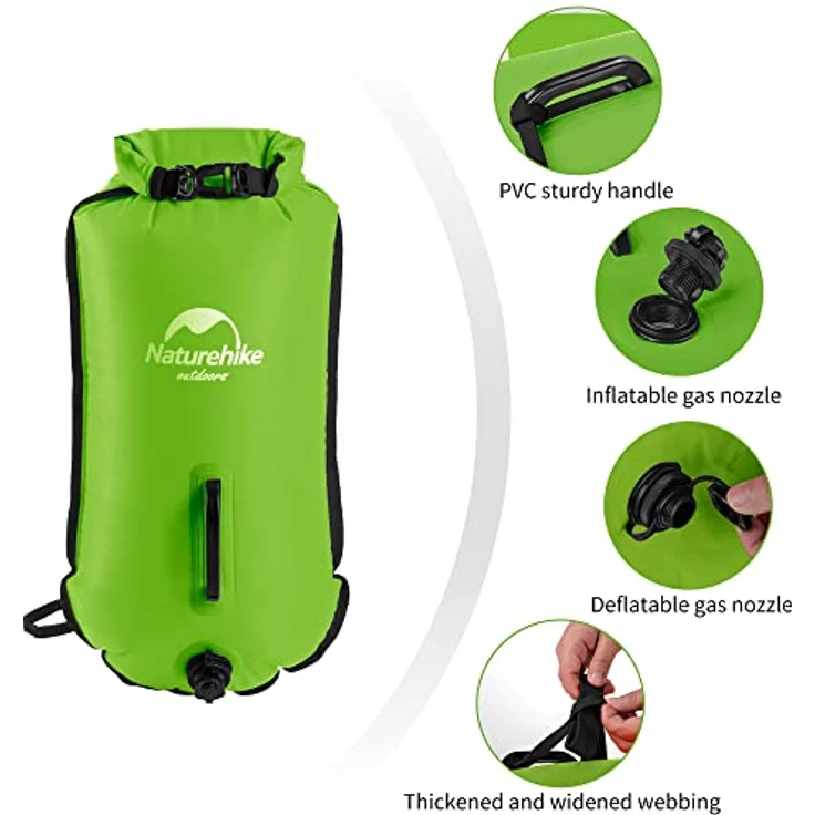Naturehike Aufblasbarer Trockensack 18L, Wasserdichter Rucksack mit 2 Luftkammern für Schwimmen und Triathlon-Training, fluoreszierend orange – Bild 5
