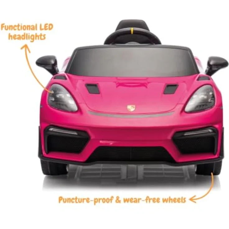 Vrooomy Kinder Elektroauto Porsche 718 Spyder RS, 12V mit Fernbedienung, rosa, für 1 bis 5 Jahre, MP3-Player, LED-Beleuchtung, Sicherheitsgurt – Bild 4