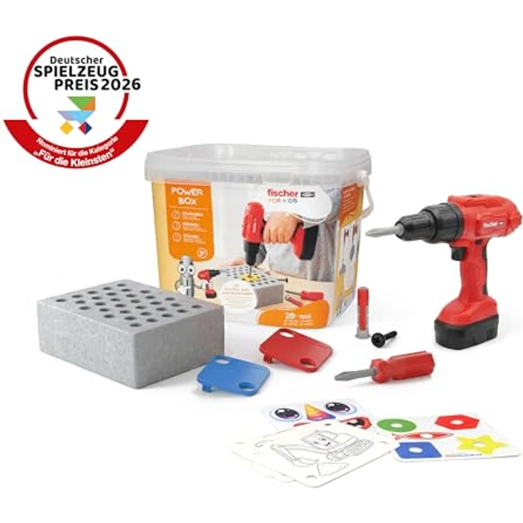 fischertechnik Fischer for Kids Power-Box 579436, Spielwerkzeugset für Kinder ab 3 Jahren mit elektrischem Akkuschrauber, DuoKID Dübel und Schraubendreher – Bild 2