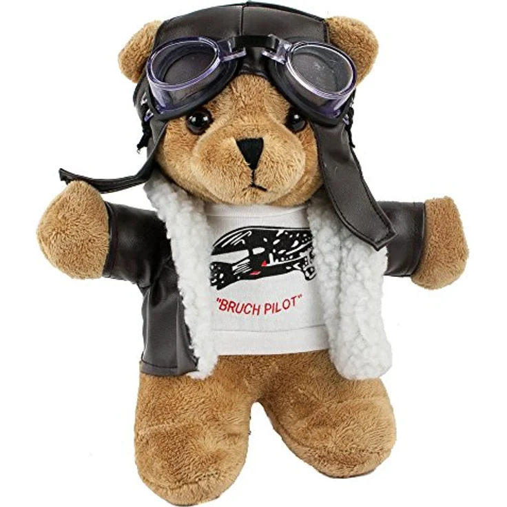 Teddys Rothenburg Kuscheltier Pilotbär, stehend, 24 cm, braun mit Pilotenoutfit, Plüschbruchpilot – Bild 1
