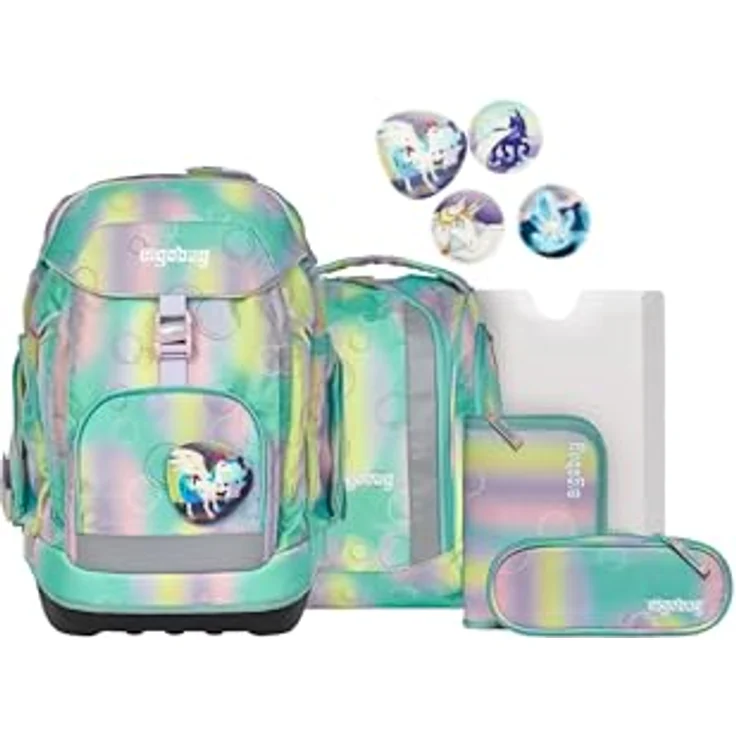 ergobag maxi set 6-teilig, ergonomischer Schulrucksack für große Kinder ab 1. Klasse, mint, Organisationstalent mit höhenverstellbarem Tragesystem und Reflektoren – Bild 1