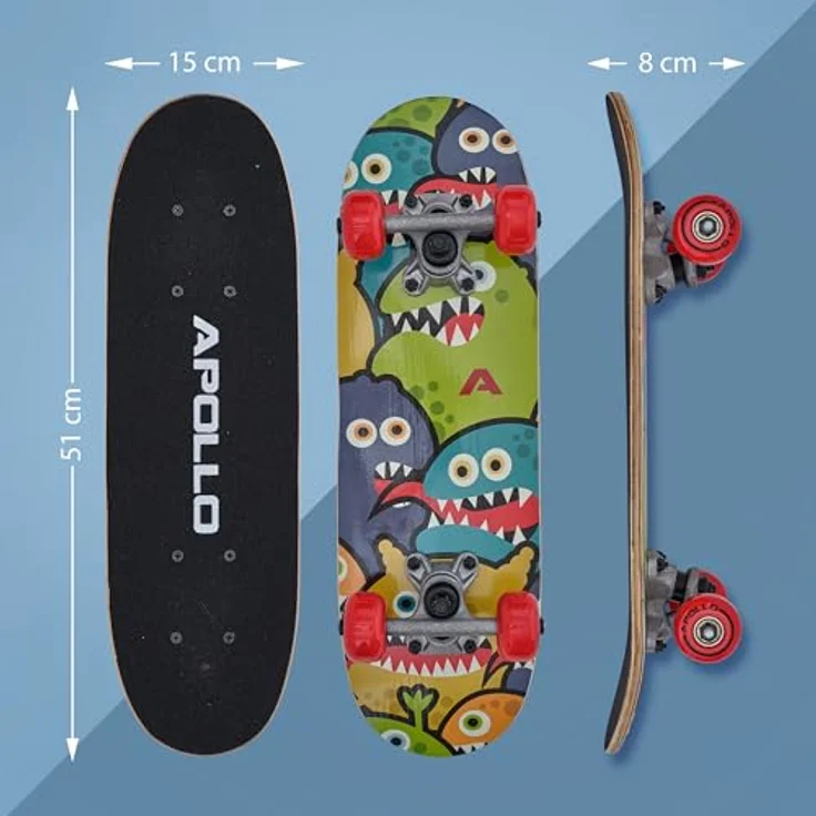 Apollo Kinder Skateboard, Monsterskate 20x6" (51x15cm) | ABEC 3 Kugellager und Aluminium Achsen | Coole Designs für Mädchen und Jungs | Kinder Skateboard ab 3 Jahre - Preisvergleich – Bild 5