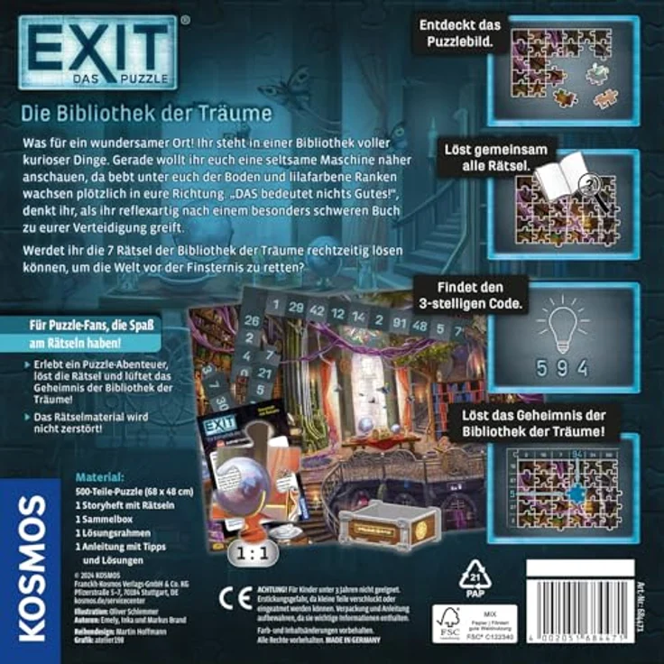 Kosmos 684471 EXIT Puzzle - Die Bibliothek der Träume, 500 Teile Puzzle, Escape Room Puzzle für Einsteiger, für Erwachsene und Kinder ab 10 Jahren – Bild 2