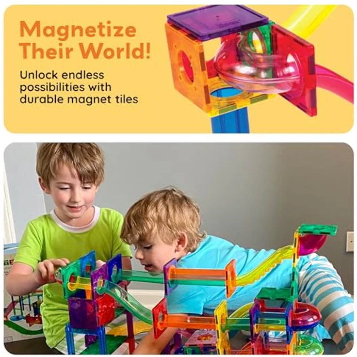PicassoTiles Murmelbahn 50-teilige Magnetfliesen-Rennbahn Spielzeug-Set, Bauen & Lernen, pädagogische Magnetkonstruktion, Kinder-Gehirn-Entwicklungs-Kit | Jungen Mädchen ab 3 Jahren, bunt – Bild 5