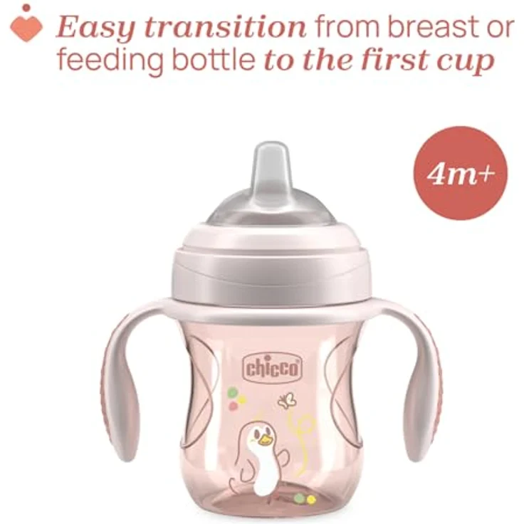 Chicco Transition Trinklernbecher, auslaufsicherer 200ml Becher mit ergonomischer Silikontülle und doppeltem Anti-Kolik-Ventil, 4+ M, BPA-frei, Rosa – Bild 3