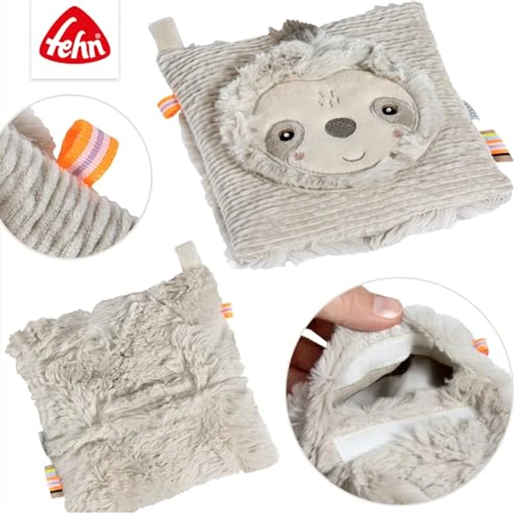 Fehn Kirschkernkissen Faultier, Kuschelkissen mit entnehmbarem Wärme-/Kältesäckchen für Babys und Kleinkinder, 16 x 16 cm, waschbar bei 30°C – Bild 4