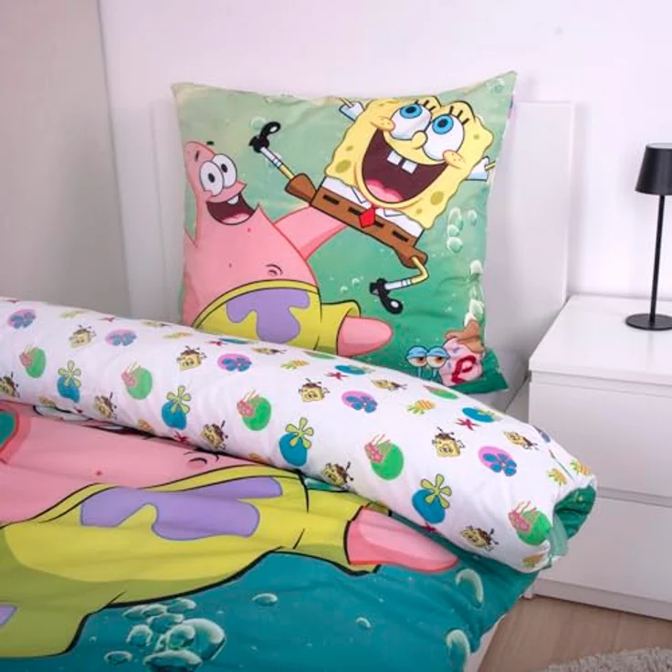 Herding Bettwäsche SpongeBob Schwammkopf, Kopfkissenbezug 80 x 80 cm mit Wende-Motiv, Bettbezug 135 x 200 cm, Mit Reißverschluss, 100% Baumwolle/Renforcé – Bild 5