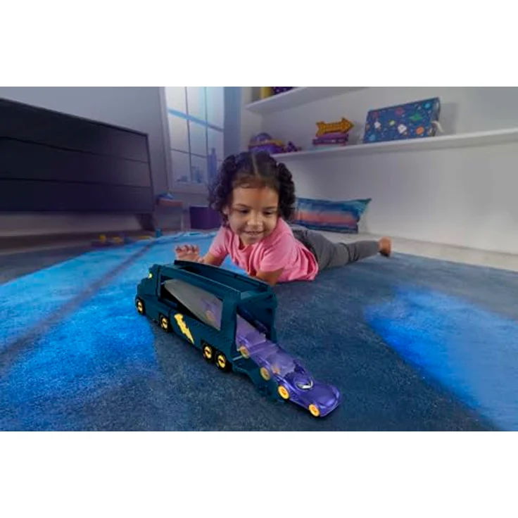 Hot Wheels Batwheels Spielzeug-Transporter mit Rampe und Die-Cast Batmobil, für 7 Fahrzeuge im Maßstab 1:55 – Bild 2
