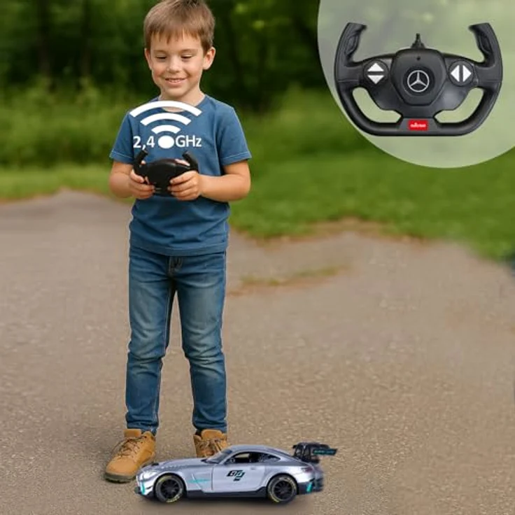 Grau Mercedes-AMG GT2, Ferngesteuertes Modellauto 1:14, silber, 2,4 GHz, manuelle Türöffnung, für Kinder ab 72 Monaten – Bild 2