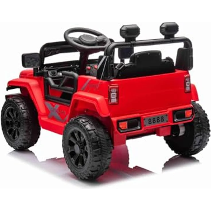 RIRICAR Kinder elektroauto Offroad New mit Hinterradantrieb, rot, Lithium-Batterie, hohes Fahrgestell, breiter Sitz, Hinterradfederung, 2,4-GHz-Fernbedienung, MP3-Player mit USB/AUX-Anschluss, LED-Leuchten – Bild 4