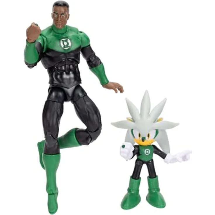 Sonic The Hedgehog DC x Sonic Silver als Green Lantern und Classic Green Lantern Actionfigur Multipack, Jakks Pacific, 6cm und 13cm, hochbeweglich mit detaillierter Sammlerverpackung – Bild 3