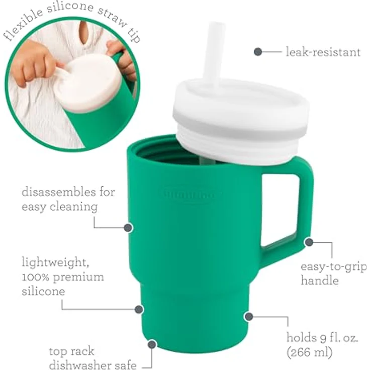INFANTINO My 1st Tumbler, 255 ml Kindertrinkbecher mit auslaufsicherem Silikonstrohhalm und kleinkindfreundlichem Griff, Alpine – Bild 5