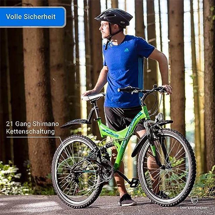 bergsteiger Mountainbike Memphis 26 Zoll, 21 Gang Shimano Tourney RD-TZ50 Schaltwerk, Damen, Herren, V-Brakes, in sportlichem Design für maximale Sicherheit und Fahrspaß, blau – Bild 4