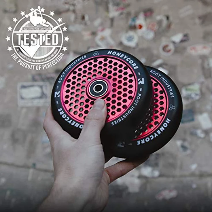 Root Industries Stuntscooter 2 x Root Industries Honeycore Stunt-Scooter Rolle 110mm Rot/PU Schwarz - Leichte Stunt-Scooter Rolle mit Honeycore Design – Bild 6