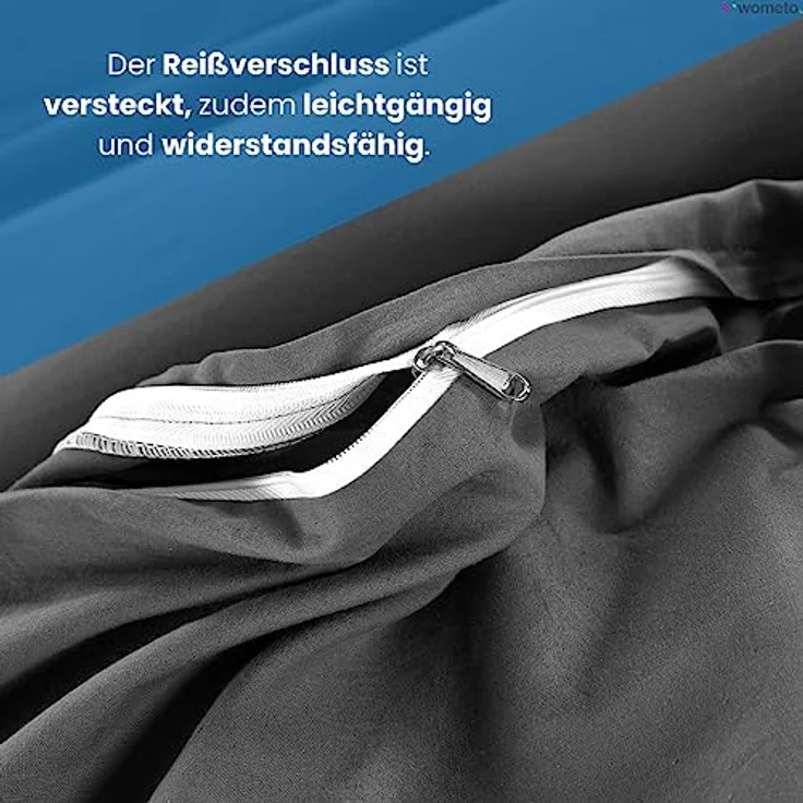 wometo Bettwäsche Renforce Stone-Washed 155x220 & 80x80 100% Baumwolle - dunkelgrau OekoTex weich modern Used-Look Leinen-Optik – Bild 5