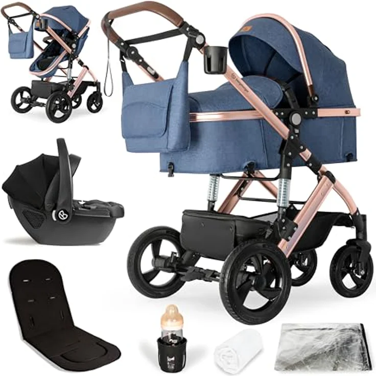 Bergsteiger Nizza 3 in 1 Kinderwagen, Komplettset mit Auto-Babyschale, Babywanne & Buggy Sportsitz, Isofix Station optional, in verschiedenen Farben – Bild 1