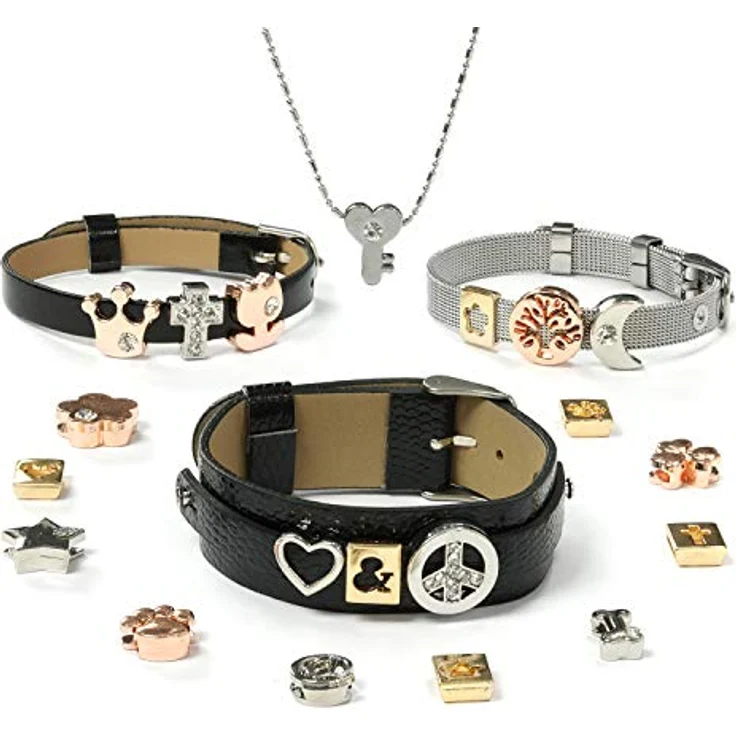 VALIOSA Merry Christmas Mode-Schmuck Adventskalender, schwarz, 24-teilig (1 Set) - mit 1 Kette, 3 Armbänder, 20 Charms, das besondere Geschenk für Mädchen, Frauen & Beste Freundin – Bild 2