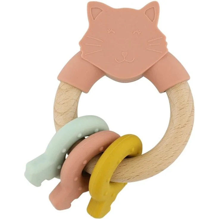 Trixie Baby Wooden Silicone Activity Ring - Mrs. Cat, Holzschlüsselring mit 3 Silikonschlüsseln für Feinmotorik und Zahnen – Bild 3