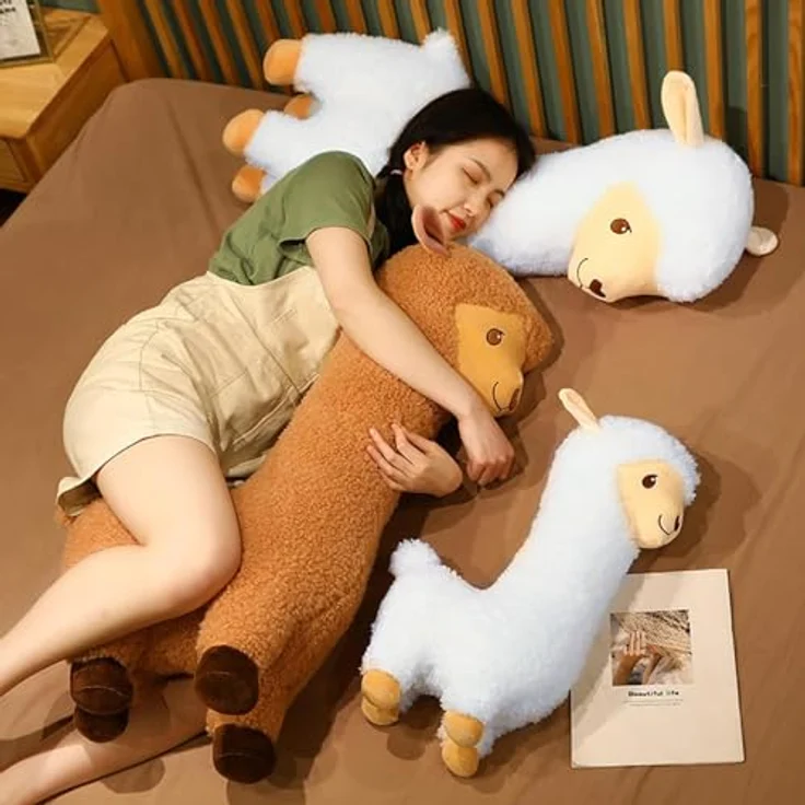Herfair Alpaka Kuscheltier, Plüschtier aus weicher Lammfellwolle, 33cm, weiß, ideal als Geschenk für Kinder – Bild 4