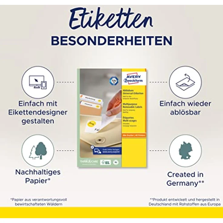 AVERY Zweckform L4731REV-25 Universal-Etiketten, 5.670 wieder ablösbare Aufkleber, 25,4x10mm, 30 Blatt, weiß – Bild 2