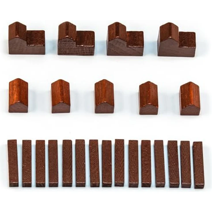 Waldfelsen® Hozfiguren für Die Siedler, 4 Städte, 5 Siedlungen und 15 Straßen, aus echtem Massivholz, braun – Bild 1