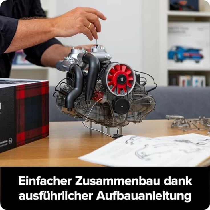 FRANZIS 67250 - Porsche 911 Turbomotor, originalgetreuer Motorbausatz im Maßstab 1:3 mit Soundmodul, 90-seitigem Begleitbuch - 6-Zylinder-Motormodell, Metallic Optik, Turbo-Technologie – Bild 4