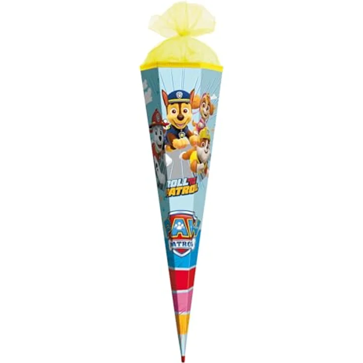 ROTH Schultüte groß Paw Patrol 85 cm, 6-eckig mit Tüllverschluss und ROT(H)-Spitze - Zuckertüte zum Schulanfang mit Chase, Marshall, Rubble und Skye – Bild 1