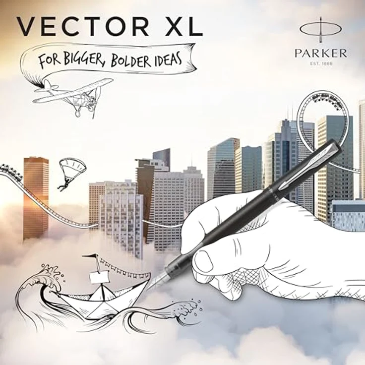 Parker Füllfederhalter Füller Vector XL Metallic black M-Feder - Stilvolles Design, Quink-Tinte, ergonomische Form – Bild 3