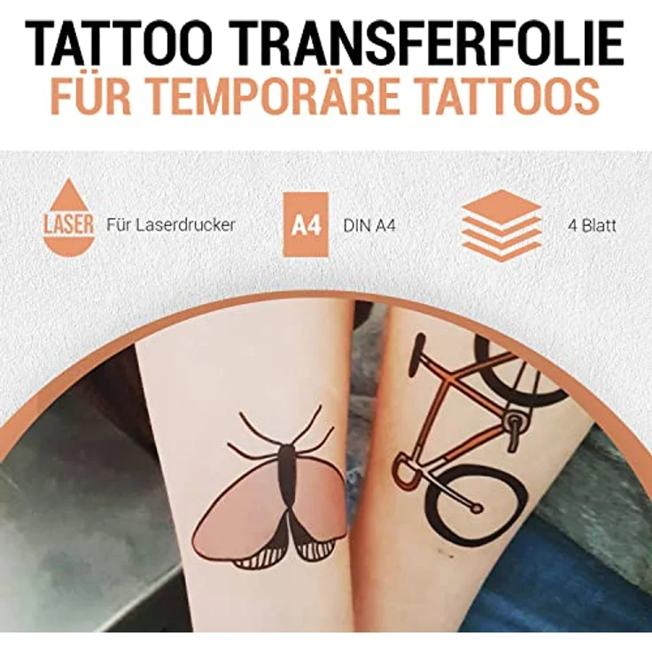 SKULLPAPER® temporäre Tattoo-Transferfolie FÜR DIE HAUT - SEHR GUT getestet - für Laserdrucker (A4-4 Blatt) – Bild 2