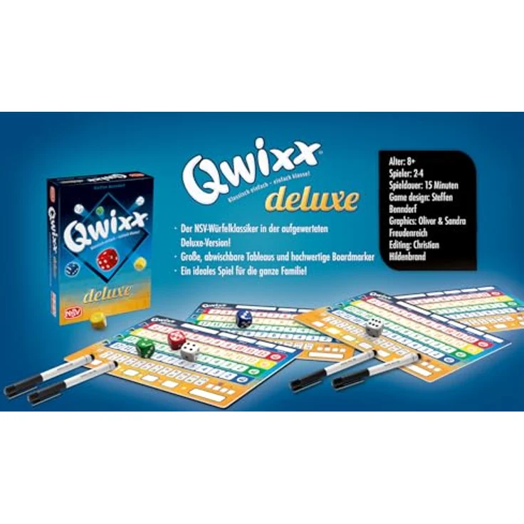 NSV QWIXX Deluxe, Würfelspiel mit 4 abwischbaren Tableaus und 4 Filzstiften – Bild 4