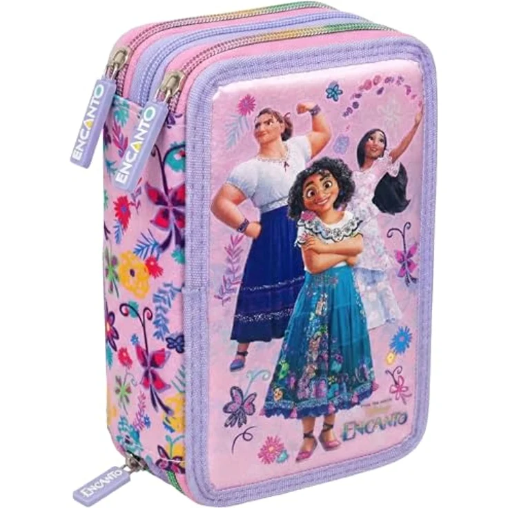 Julian Ross 3-Fach Federmäppchen für Mädchen, 44-teilig mit Schere, Lineal und Buntstiften, Rosa & Lila – Ideal für Schule und Geschenke – Bild 1