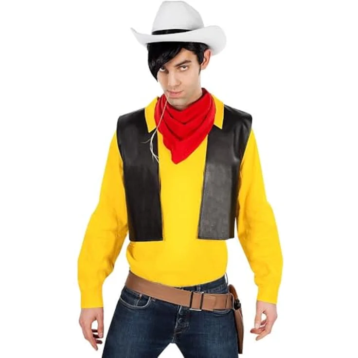 Maskworld Lucky Luke Kostüm Herren Schwarz M, 100% Polyester, inkl. Hemd, Weste, Pistolenholster – Bild 1