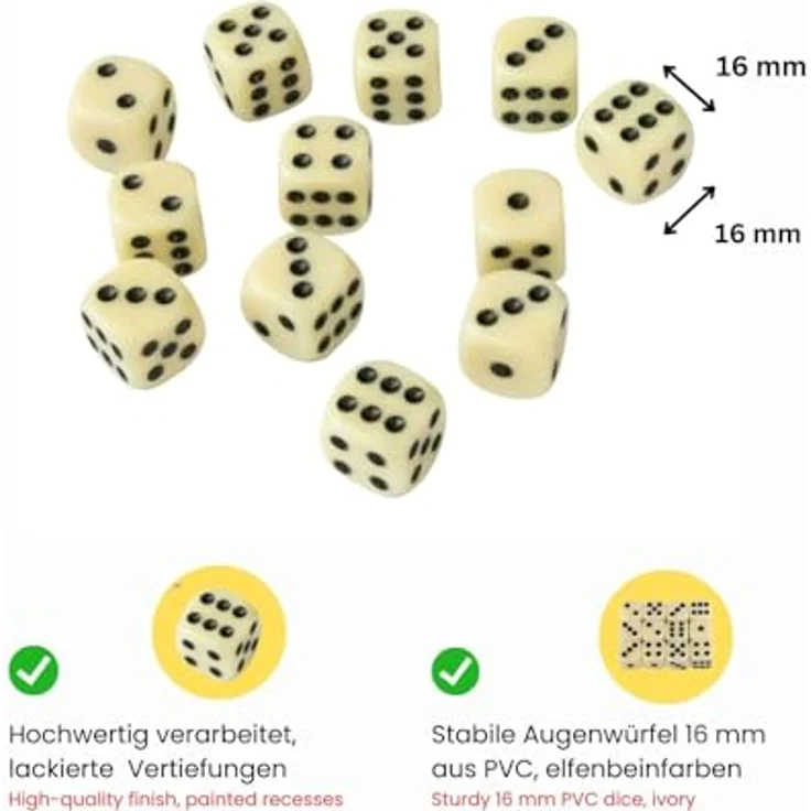 GICO 12 Standard Spielewürfel weiß - Augenwürfel 16 mm aus PVC- 5955 – Bild 3