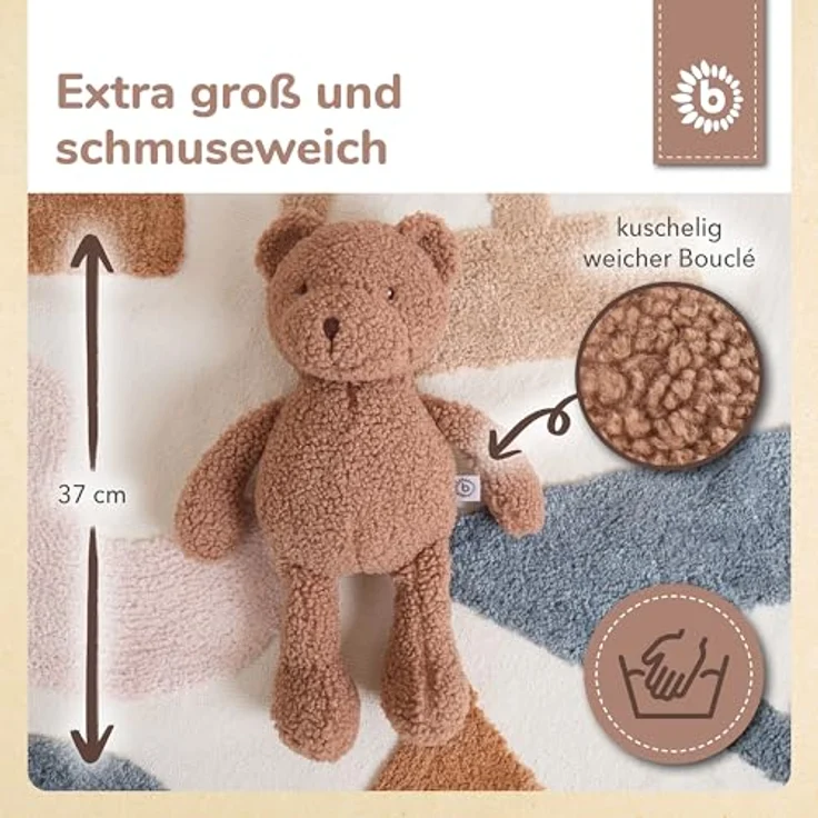 Bieco Kuscheltier Bär Mika, Teddybär aus Bouclé, 37 cm, plüschig weich, ideal für Babys ab 0 Monaten, Geschenkidee, handwaschbar – Bild 4