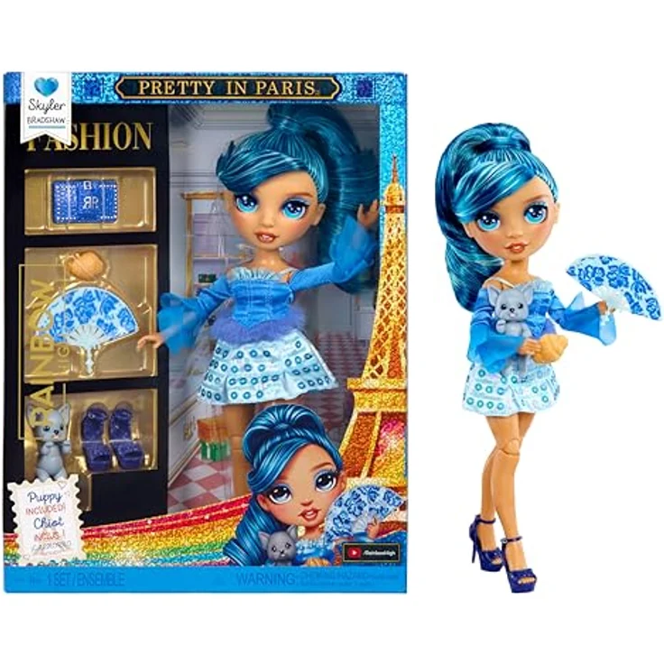 Rainbow High Pretty in Paris Skyler Bradshaw, 28 cm große Modepuppe in Blau mit Welpen, Handtasche und Accessoires, beweglich, für Kinder von 4 bis 12+ Jahren – Bild 1
