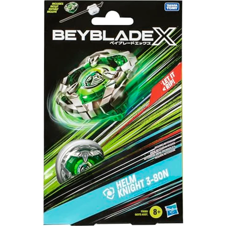 Hasbro Beyblade X Helm Knight 3-80N, Starter Pack mit X-Celerator Beschleunigungssystem, rechtsdrehender Abwehr-Kreisel – Bild 2