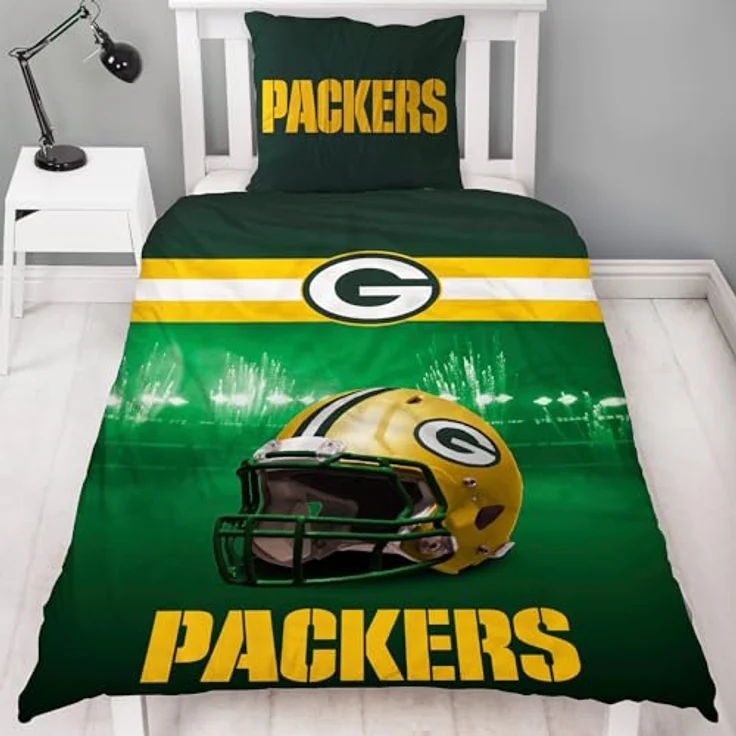 BERONAGE NFL Bettwäsche Green Bay Packers 135 x 200 cm + 80 x 80 cm 100% Baumwolle in Renforcé-Linon-Qualität mit Reißverschluss American Football Fan Super Bowl Cheeseheads Wende-Bezug deutsche Größe – Bild 3
