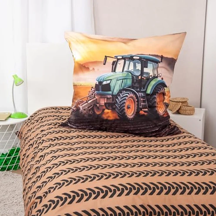 Herding Young Collection Bettwäsche Traktor, 100% Baumwolle/Renforcé, Kissenbezug 80x80 cm, Bettbezug 135x200 cm, Markenreißverschluss, robust & hochwertig – Bild 5