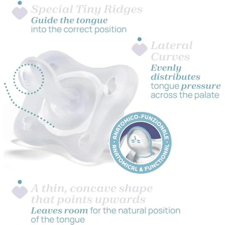 Chicco PhysioForma Luxe Schnuller, Silikonschnuller für 2-6 Monate, weich und sanft, unterstützt physiologische Atmung und richtige Mundentwicklung, 2 Stück, Transparent – Bild 5
