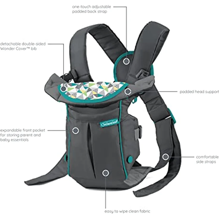INFANTINO Swift Classic Carrier – ergonomische Babytrage mit 2 Tragepositionen und Tasche, graue verstellbare Babytrage mit Hüftsitz und Fronttasche zum Verstauen wichtiger Utensilien, 300105 – Bild 6