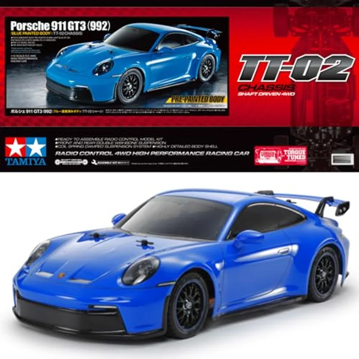 TAMIYA 47496 1:10 RC Porsche 911 GT3 (992) Blau TT-02 - Bausatz mit vorlackierter Karosserie und robustem TT-02 Chassis – Bild 1