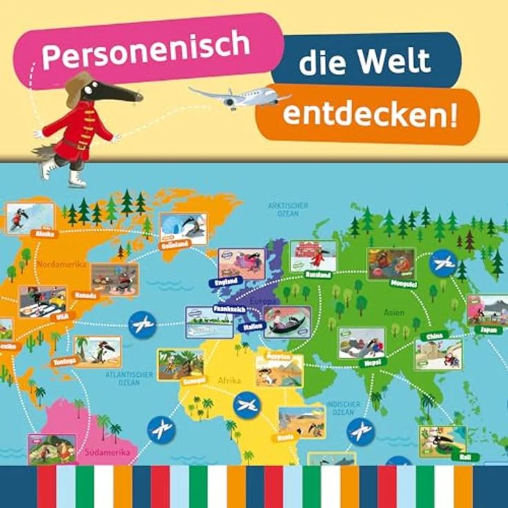 AUZOU Reise um die Welt mit Wolf, Brettspiel ab 5 Jahren, Familienspiel für 2-6 Spieler mit Wolf-Metallfigur und Postkartenversand – Bild 5