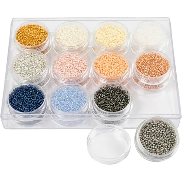 Creativ Company Rocaille Saatperlen, 15/0 Glasperlen in sanften Farben, 12 x 15g – Bild 1