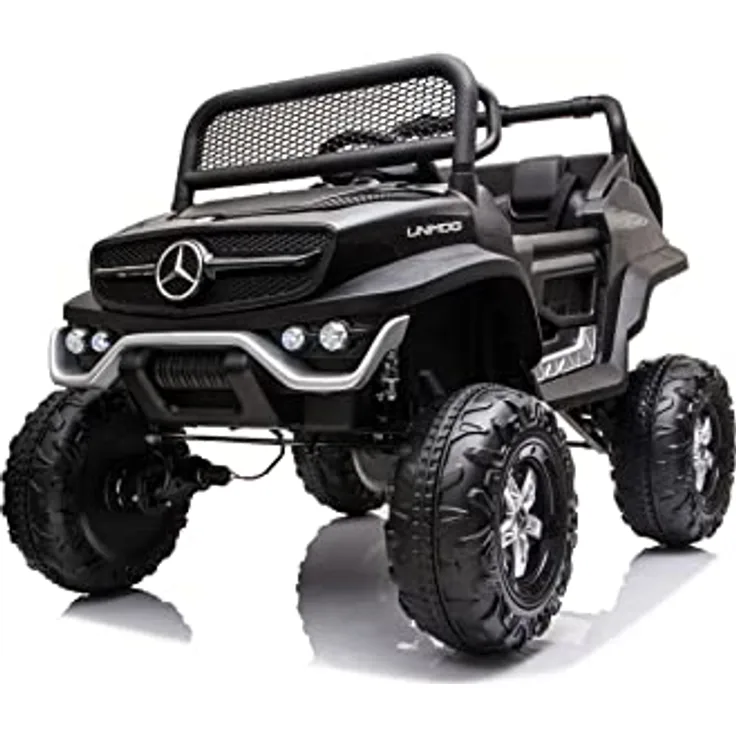 FINOOS Kinder elektroauto Mercedes Unimog 12V Elektroauto für Kinder mit 2,4 Ghz Fernbedienung, LED Beleuchtung und 4x4 Allrad, 1-5 Jahre (Schwarz)
