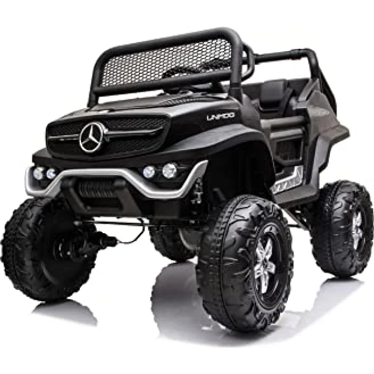 FINOOS Kinder elektroauto Mercedes Unimog 12V Elektroauto für Kinder mit 2,4 Ghz Fernbedienung, LED Beleuchtung und 4x4 Allrad, 1-5 Jahre (Schwarz) – Bild 1
