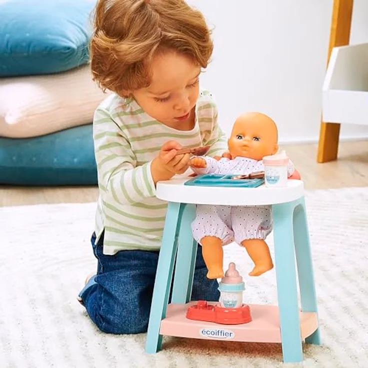 Ecoiffier Voedingsstoel, 7dlg. Kinder-Hochstuhl mit Teller, Löffel und Flaschenwärmer, bunt – Bild 5