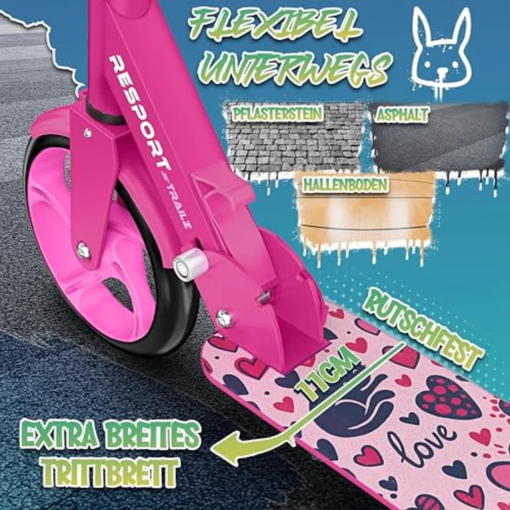 RE:SPORT Cityroller RE:SPORT® Trailz, höhenverstellbar & klappbar, 200mm Räder, inkl. Tragegurt & Klingel, bis 100 kg belastbar, für Kinder & Erwachsene – Bild 7