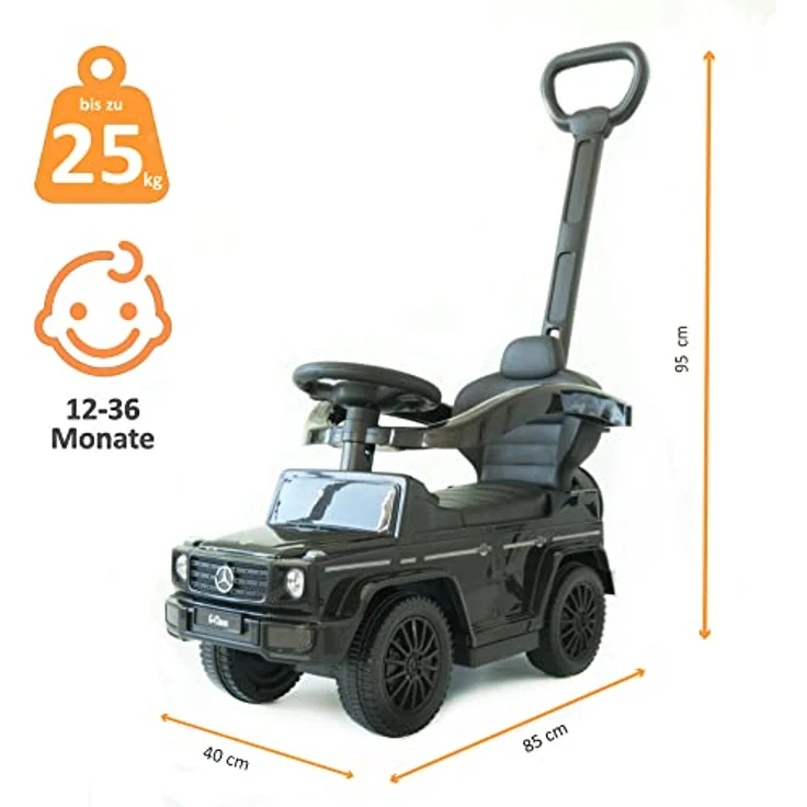 Lemodo NATIV Rutschauto mit Schiebstange ab 1 Jahr | Sicherheitsbügel | Lenkung via Stange möglich | Staufach | Fußablage | Sound, schwarz Mercedes – Bild 5